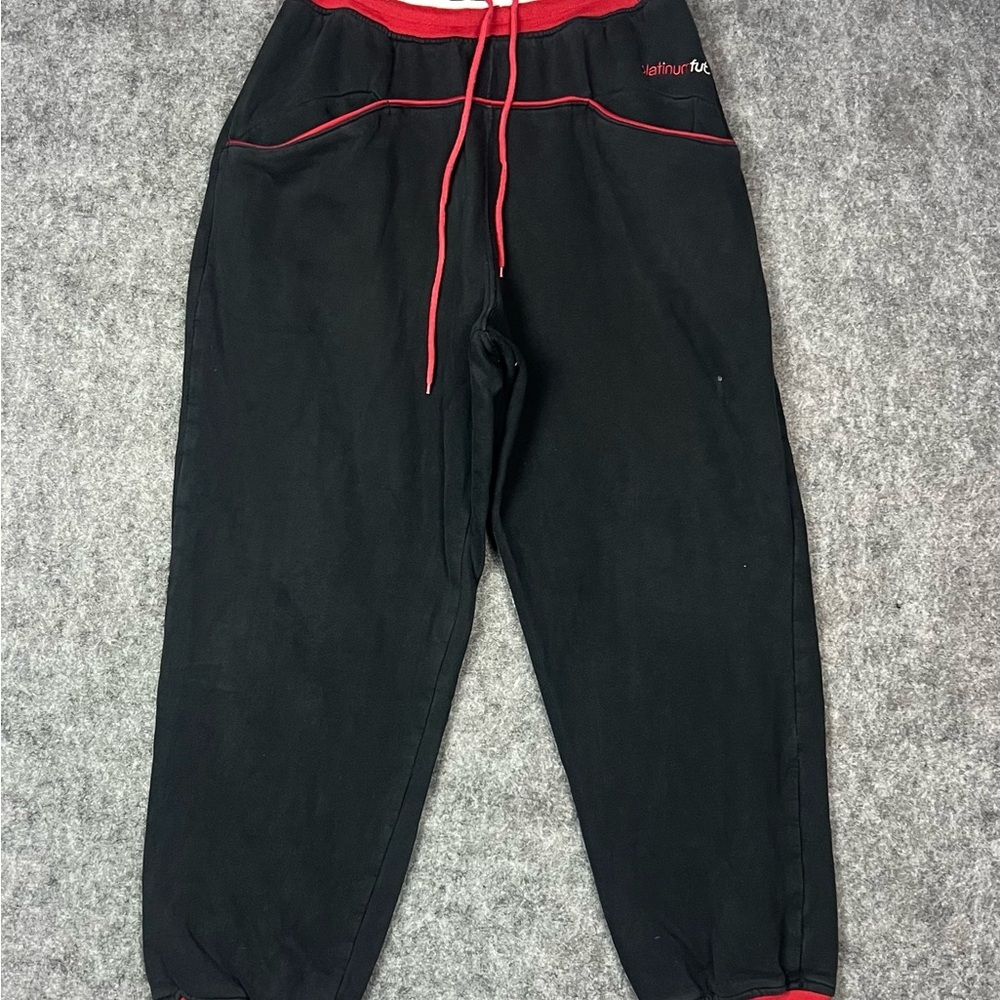 VINTAGE FUBU Platinum Joggers Black & Red Trim Size L Made In Korea Sweatpants